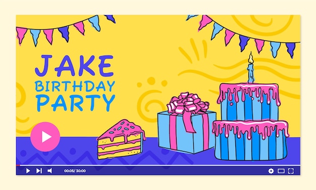Miniatura de youtube de celebración de cumpleaños dibujada a mano