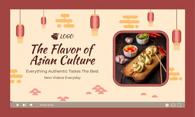 Miniatura de youtube de comida asiática sabrosa de diseño plano