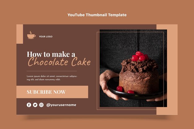 Miniatura de youtube de comida de diseño plano