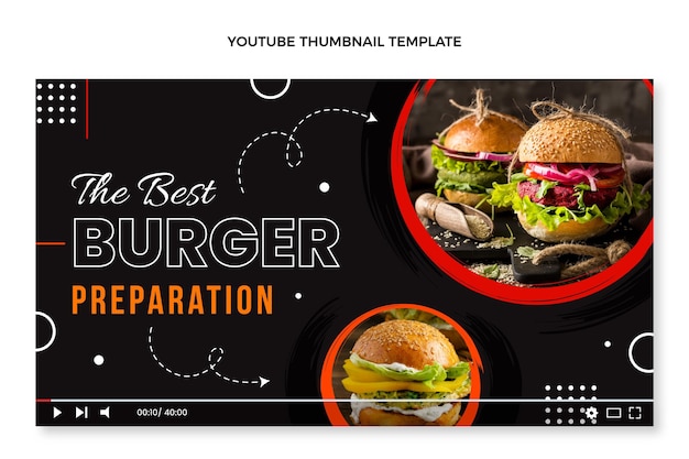 Miniatura de youtube de comida de diseño plano