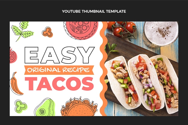 Miniatura de youtube de comida mexicana de diseño plano