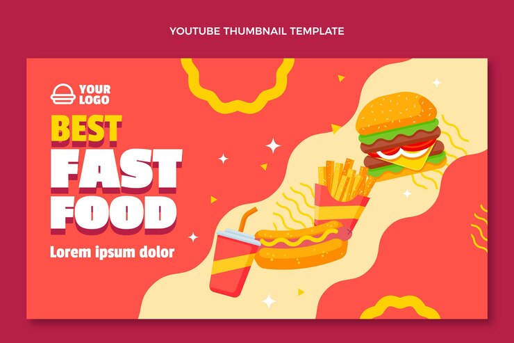 Vector gratuito miniatura de youtube de comida rápida de diseño plano