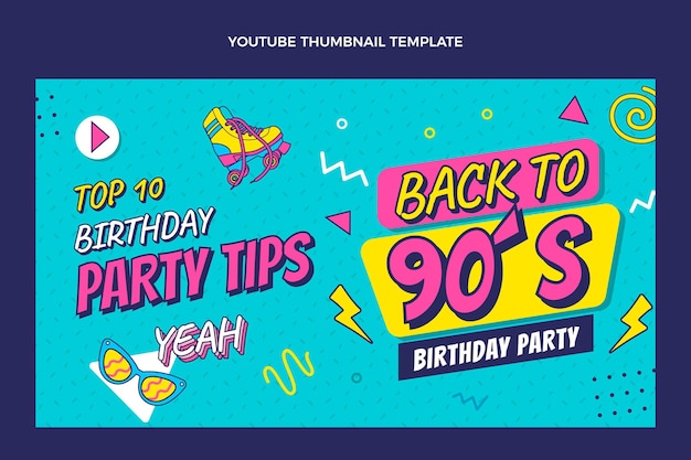 Vector gratuito miniatura de youtube de cumpleaños de los 90 dibujados a mano