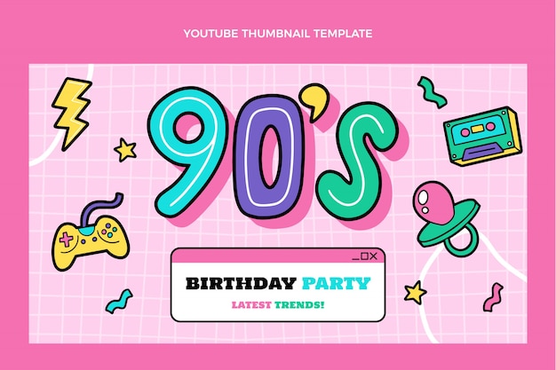 Vector gratuito miniatura de youtube de cumpleaños de los 90 dibujados a mano