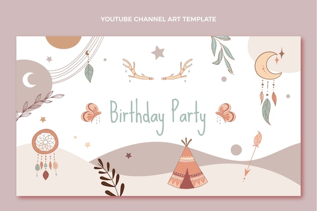 Vector gratuito miniatura de youtube de cumpleaños boho dibujada a mano