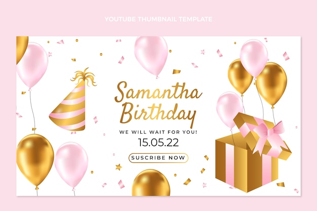 Vector gratuito miniatura de youtube de cumpleaños dorado de lujo realista