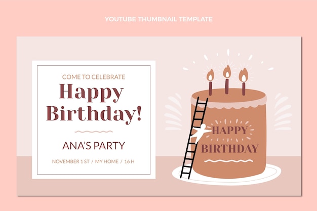 Vector gratuito miniatura de youtube de cumpleaños minimalista de diseño plano