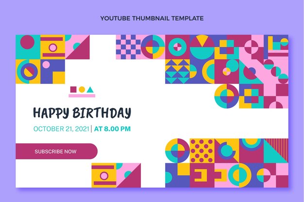 Miniatura de youtube de cumpleaños de mosaico de diseño plano