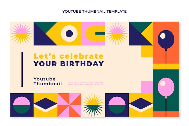 Miniatura de youtube de cumpleaños de mosaico de diseño plano