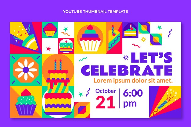 Miniatura de youtube de cumpleaños de mosaico de diseño plano