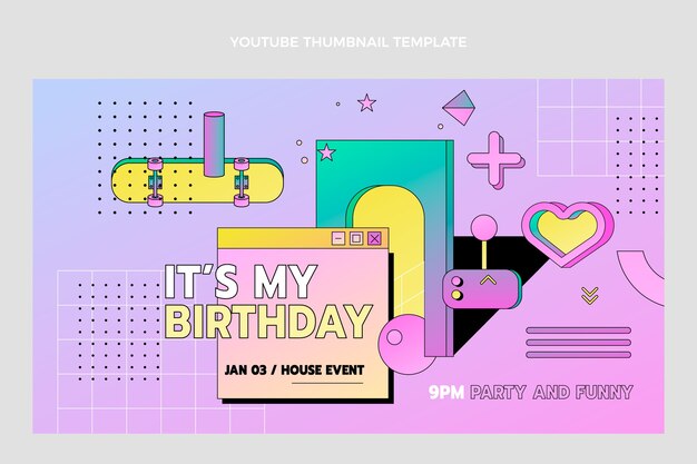 Miniatura de youtube de cumpleaños nostálgico de diseño plano de los 90