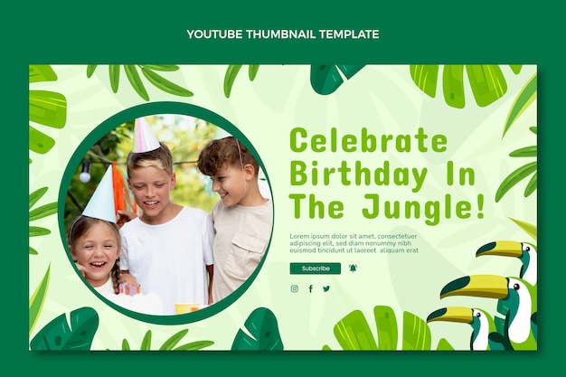 Vector gratuito miniatura de youtube de cumpleaños de la selva dibujada a mano