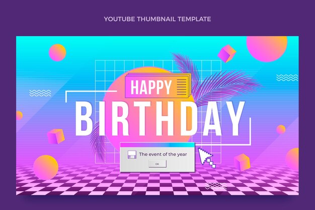 Miniatura de youtube de cumpleaños de vaporwave retro degradado