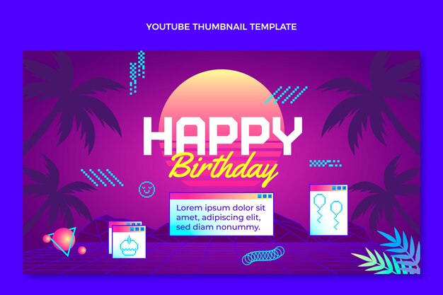 Miniatura de youtube de cumpleaños de vaporwave retro degradado