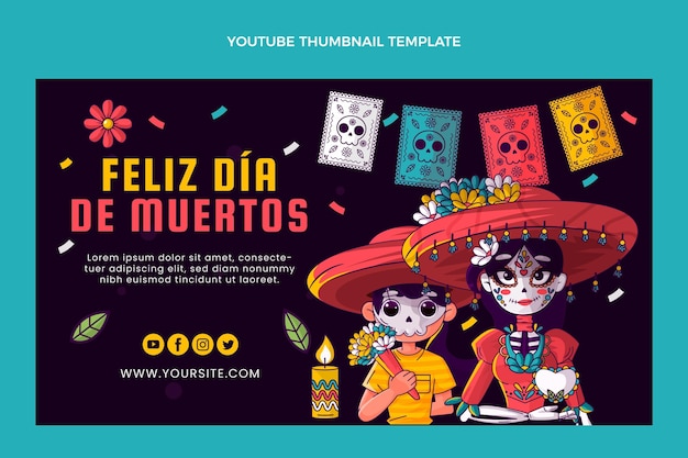 Vector gratuito miniatura de youtube de dia de muertos plana dibujada a mano