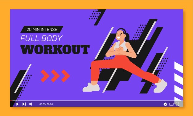 Miniatura de youtube de entrenamiento de gimnasio de diseño plano