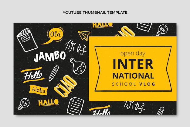 Vector gratuito miniatura de youtube de escuela internacional de textura dibujada a mano