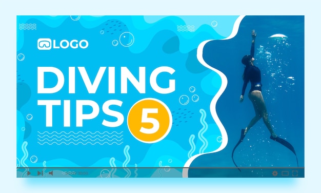 Miniatura de youtube de experiencia de buceo de diseño plano
