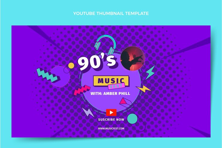 Vector gratuito miniatura de youtube del festival de música de los 90 de diseño plano