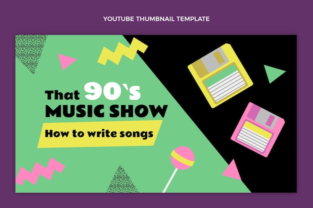 Vector gratuito miniatura de youtube del festival de música de los 90 de diseño plano