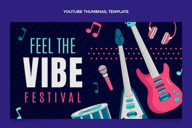 Miniatura de youtube del festival de música colorido dibujado a mano