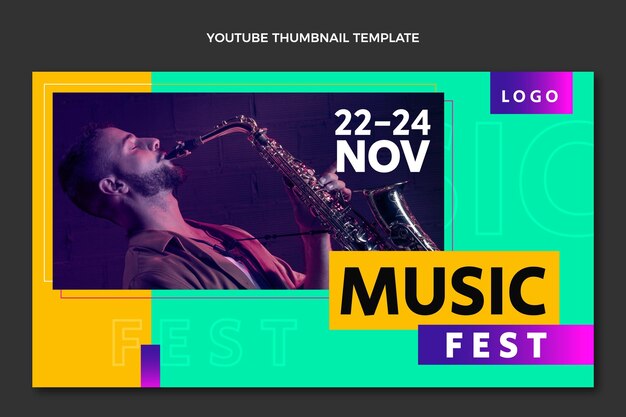 Miniatura de youtube del festival de música minimalista de diseño plano