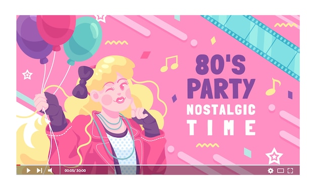 Vector gratuito miniatura de youtube de fiesta de los 80 de diseño plano