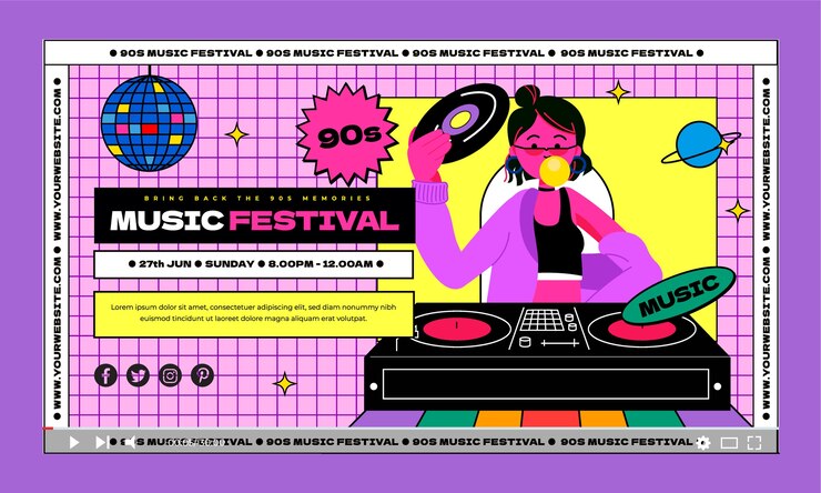 Vector gratuito miniatura de youtube de fiesta colorida de los 90 de diseño plano