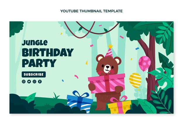 Vector gratuito miniatura de youtube de la fiesta de cumpleaños de la jungla dibujada a mano