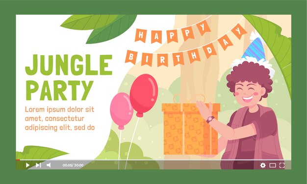 Miniatura de youtube de la fiesta de cumpleaños de la jungla dibujada a mano