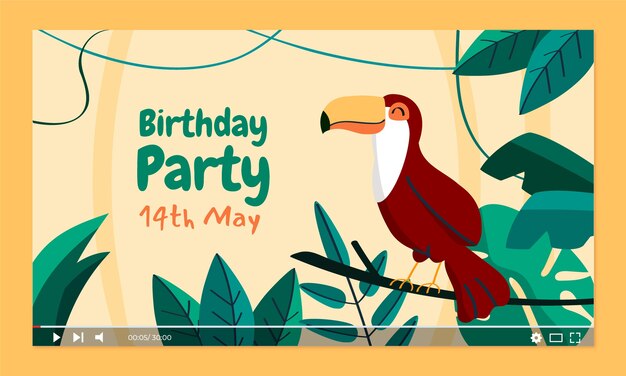 Miniatura de youtube de la fiesta de cumpleaños de la jungla de diseño plano