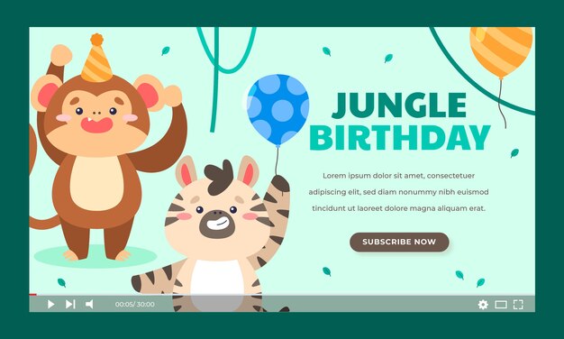 Vector gratuito miniatura de youtube de fiesta de cumpleaños de jungla plana