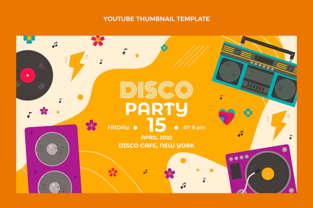 Vector gratuito miniatura de youtube de fiesta disco plana