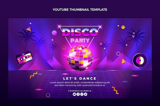 Vector gratuito miniatura de youtube de fiesta disco vaporwave degradado