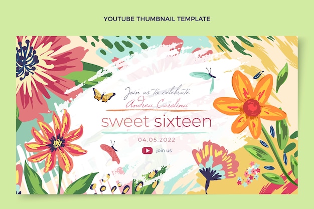 Vector gratuito miniatura de youtube floral dulce 16 dibujada a mano