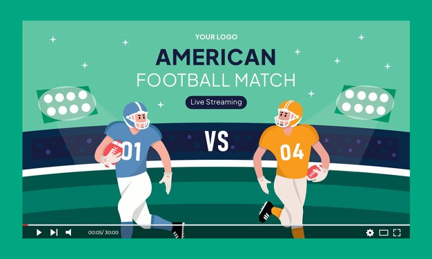 Miniatura de youtube de fútbol americano de diseño plano