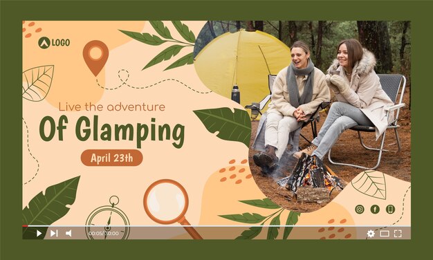 Vector gratuito miniatura de youtube de glamping plano