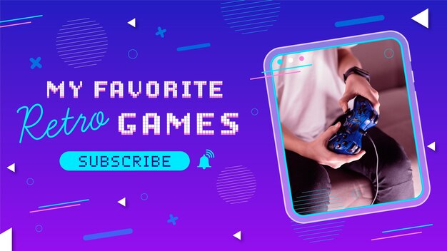 Miniatura de youtube de jugador retro plano lineal
