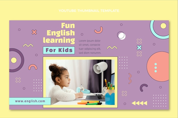 Miniatura de youtube de lecciones de inglés de diseño plano para niños