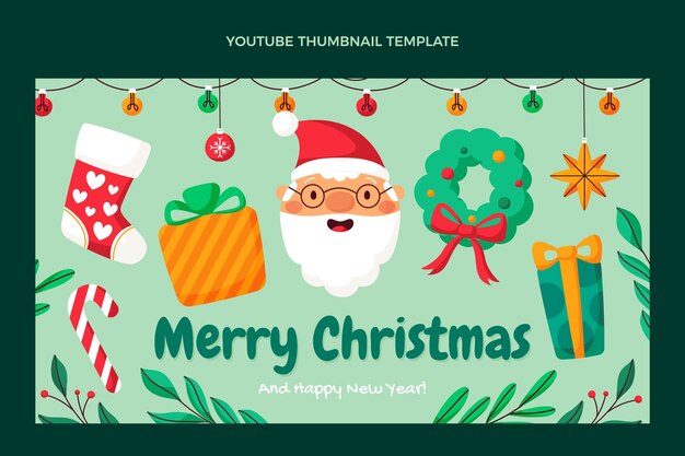Miniatura de youtube de navidad plana dibujada a mano