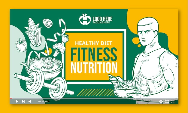 Vector gratuito miniatura de youtube de nutrición de salud y fitness