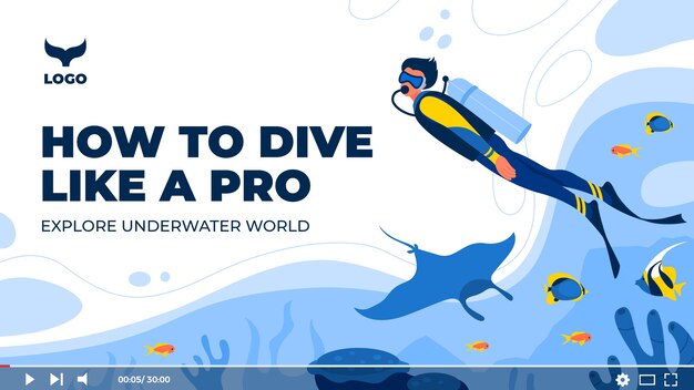 Miniatura de youtube plana dibujada a mano de buceo
