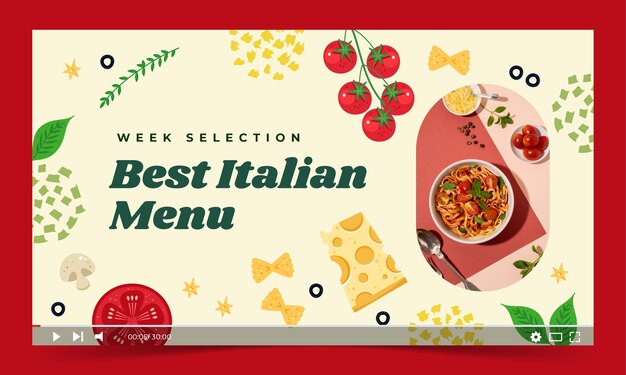 Miniatura de youtube de restaurante italiano de diseño plano