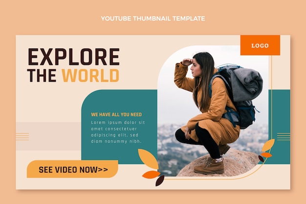 Vector gratuito miniatura de youtube de trekking de diseño plano