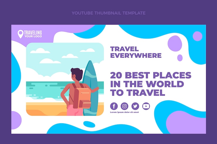 Vector gratuito miniatura de youtube de viaje plano