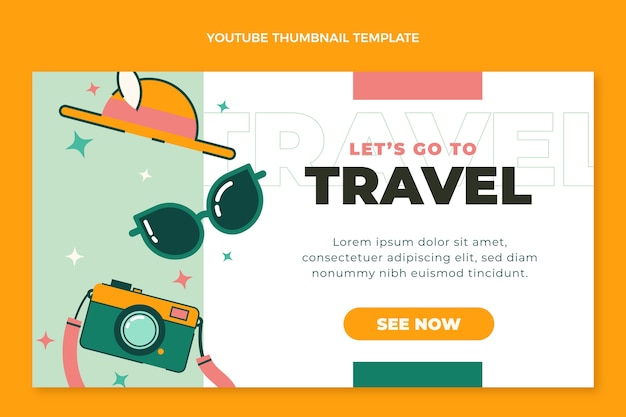 Vector gratuito miniatura de youtube de viajes de diseño plano