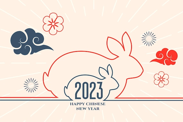 Vector gratuito minimalista 2023 año de tarjeta de felicitación de conejo en estilo de línea