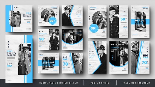 Minimalista blue stories and feed post banner template collection