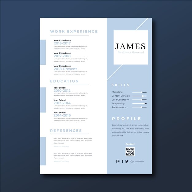 Minimalista duotono james reanudar la infografía general de negocios