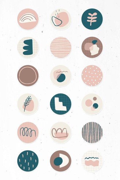 Mínimo doodle historia social destaca icono conjunto vector
